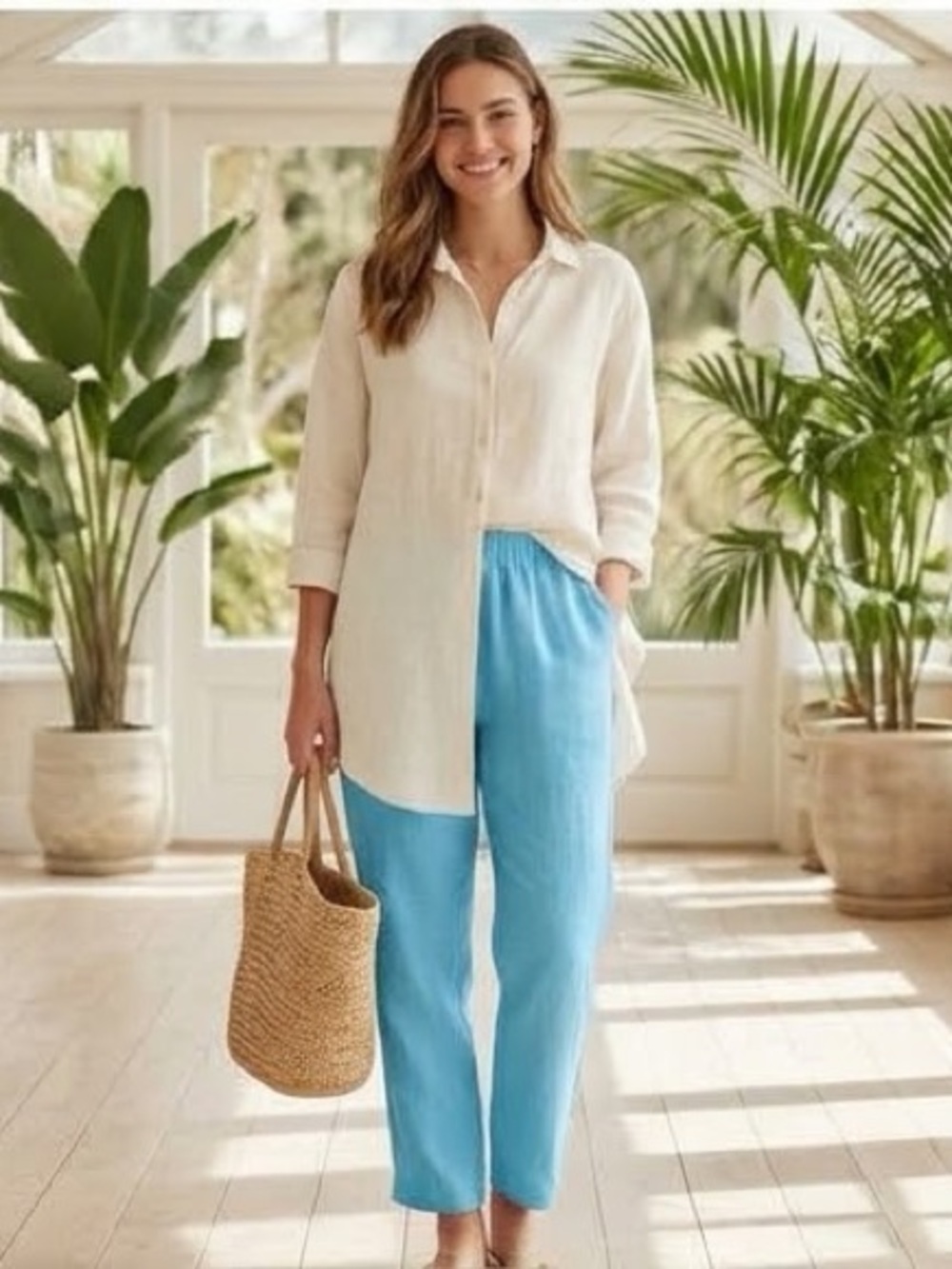 HOT COTTON Linen Flood Pants Sky Blue S $58